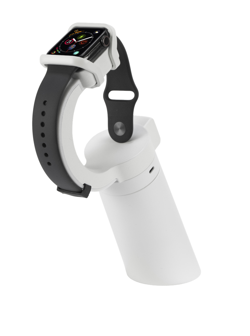 화이트 디스플레이 스탠드 위의 스마트워치