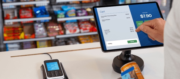 태블릿 스탠드에 손으로 주문 입력하기